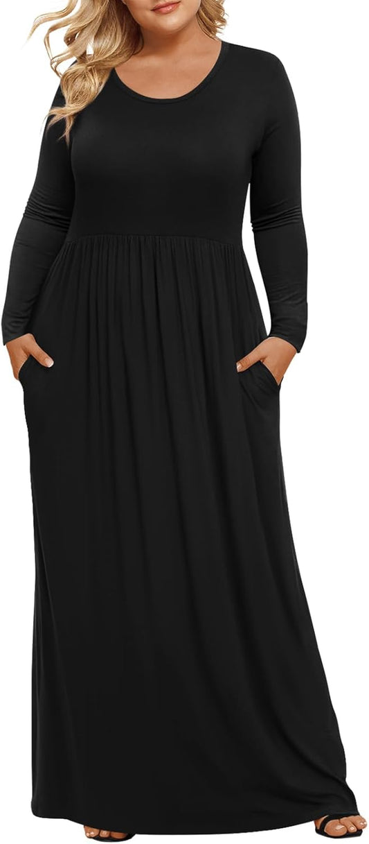 2022 Women Spring Casual XL-6XL plus Size Maxi Dress Soft with Pockets